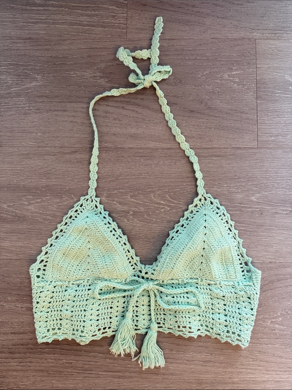 Crochet knit Halter Bralette Top in Mint Green - Women